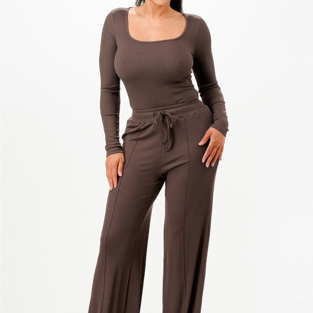 Ribbed Bodysuit And Pants Set